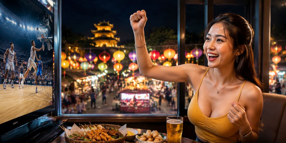 Người hâm mộ tại Huế theo dõi kèo bóng rổ tại chợ đêm trên điện thoại