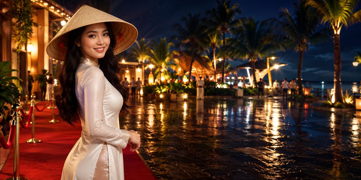 Người dùng tại Phú Quốc đội nón lá xem kèo thể thao trên điện thoại buổi tối